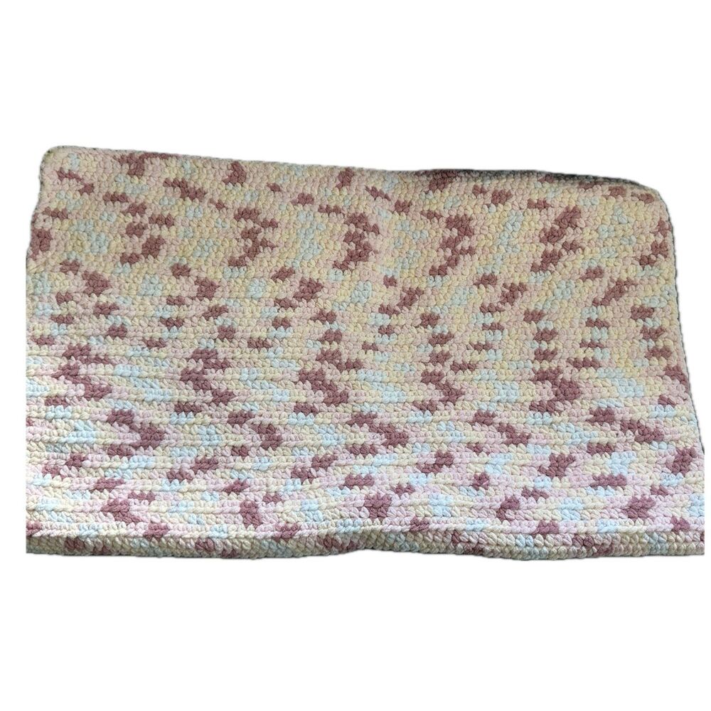 Handmade Bernat Chunky Chenille Yarn Tight Crochet Multicolor Baby Girl Blanket